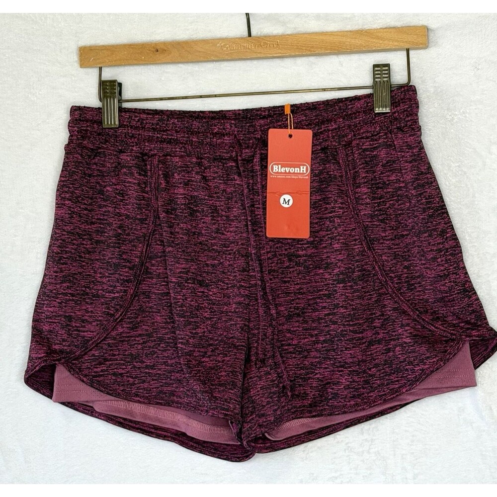 BlevonH Women M Yoga Running Shorts 2 in 1 Workout Athletic Shorts with Pockets